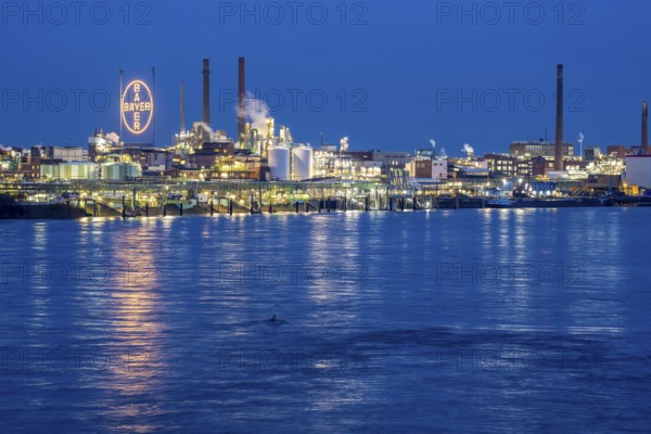 Backdrop of Chempark Leverkusen, Bayer Leverkusen, chemical park, chemical plant, river Rhine,