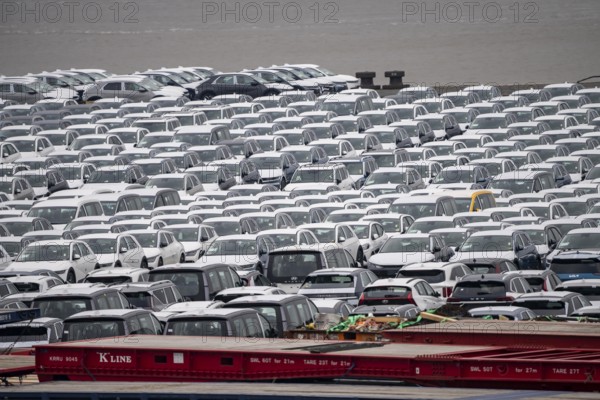 Parking space for import vehicles, hundreds of Hyundai Ioniq, electric cars, waiting for onward