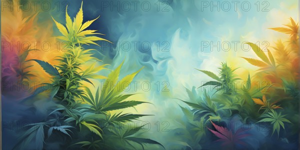 Abstract painting symbolizing the tranquil impact of cannabis in swirling soft pastel hues, AI