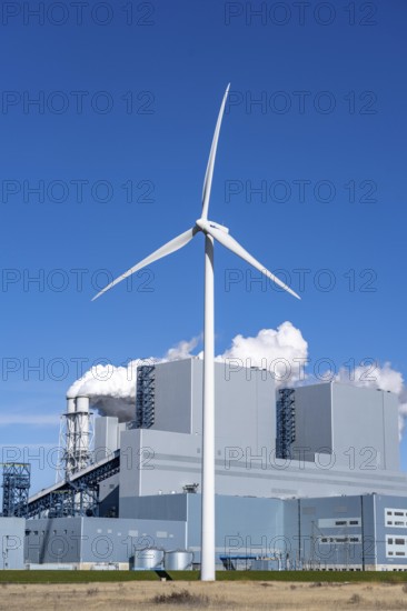 RWE coal-fired power plant Eemshavencentrale, in the seaport of Eemshaven, operator RWE Power, wind