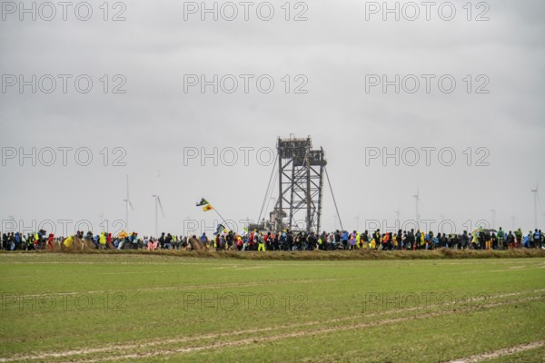 Demonstration against the demolition of the lignite village of Lützerath, from the village of
