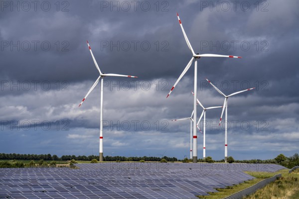 Solar park and wind farm near Morschheim, part of the municipality of Kirchheimbolanden,