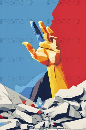 Minimalist rendering showcasing a human arm as symbol for human resilience, AI generated