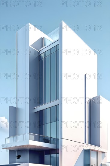 Minimalist architectural composition of modern buildings, with clean angles, rendered in geometric