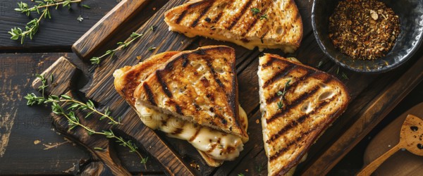 Breakfast with fresh grilled cheese vegetarian sandwich with melted cheddar cheese and vegetables,