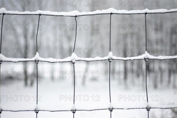 Metal Fence with Snow in a Winter Day in Locarno, Ticino, Switzerland, Europe