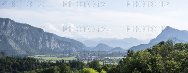 View of the Inn Valley with the town of Kufstein, Tyrol, Austria, Europe