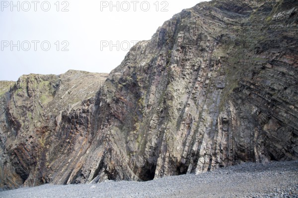 Complex folding of sedimentary rock strata in coastal cliffs at Hartland Quay, north Devon,