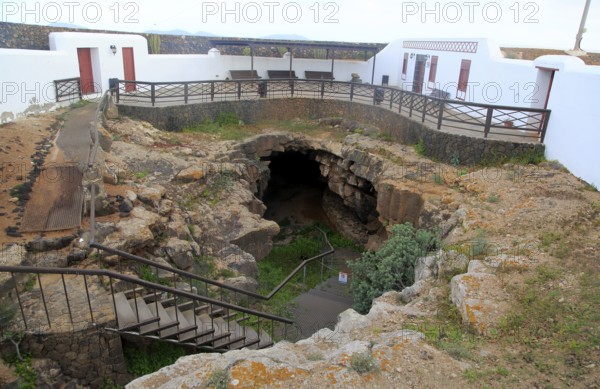 Cave tunnel entrance Cueva del Llano, La Oliva, Fuerteventura, Canary Islands, Spain, Europe