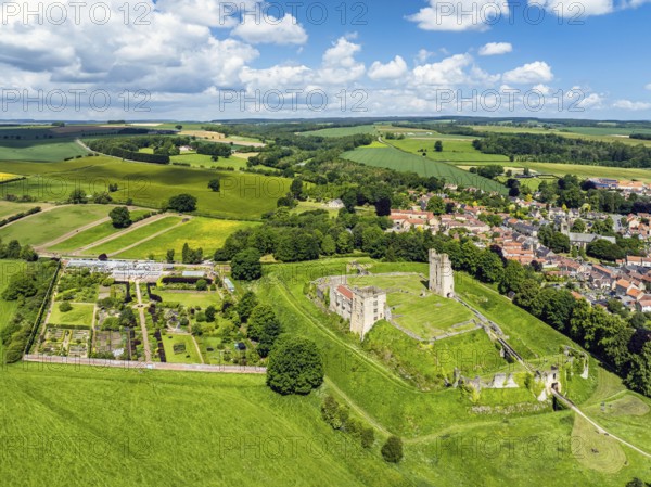 Helmsley Castle from a drone, North York Moors National Park, North Yorkshire, England, United