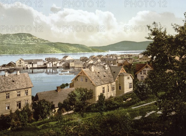 Harstadhavn, the harbour of the town of Harstad, Norway, View from 1885, Historical, digitally