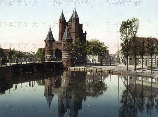Haarlem-Amsterdam gate, Haarlem, Holland, 1890, Historic, digitally restored reproduction from a