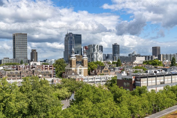 The skyline of Rotterdam, city centre, buildings around the Delftse Poort, Netherlands