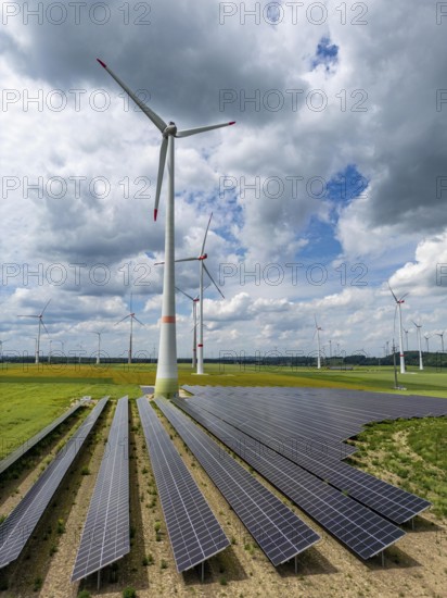 Wind farm near Marsberg, photovoltaic system, utilisation of land for renewable energies,