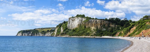 Panorama of White Cliff from a drone, Jurassic Coast, Seaton, Devon, England, United Kingdom,