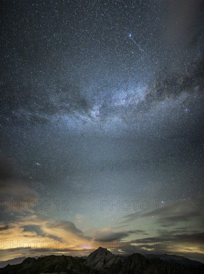 Milky Way and starry sky with Montafon mountains, Tschagguns, Rätikon, Montafon, Vorarlberg,
