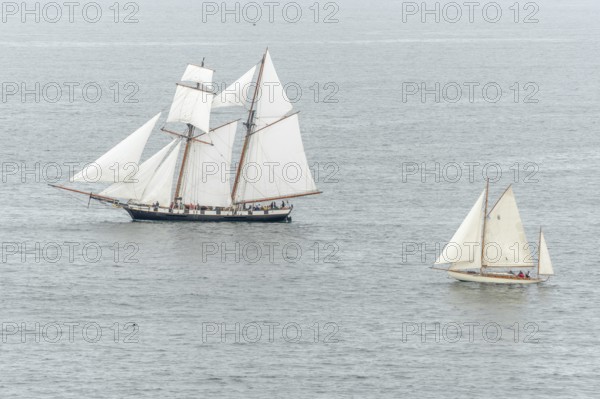 Large old traditional sailing boat in a bay on the Atlantic. Camaret sur mer, Crozon, Finistere,