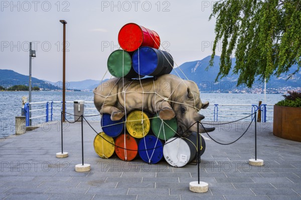 Sculpture on Lake Iseo, Iseo, Lombardy, Italy, Europe