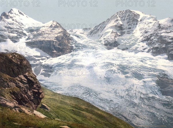 Eiger Glacier, Bernese Oberland, Switzerland, Historic, digitally restored reproduction from a 19th
