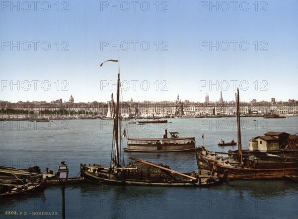 View from the Bastille, Bordeaux, France, ca 1890, Historic, digitally restored reproduction from a