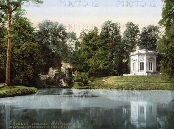 Petit Trianon, pleasure palace in the park of Versailles, the pavilion and the rock of Marie