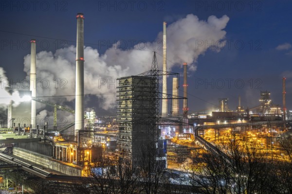 The Thyssenkrupp Steel steelworks in Duisburg-Marxloh, on the Rhine, quenching tower of the coking