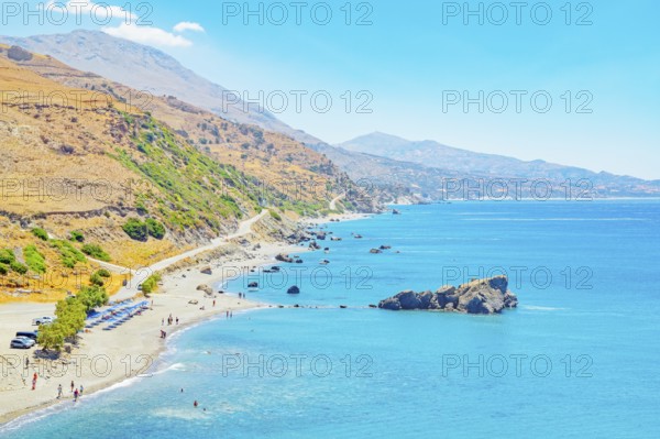 View of Drymiskos beach, Ammoudi, Rethymno, Crete, Greek Islands, Greece, Europe