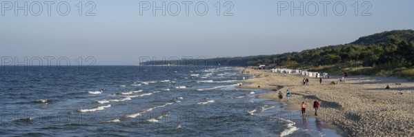 Tourists on the sandy beach, Baltic resort Zinnowitz, Usedom Island, Baltic Sea,
