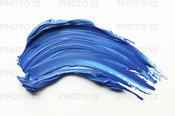 Thick blue acrylic oil paint brush stroke on white background. KI generiert, generiert, AI