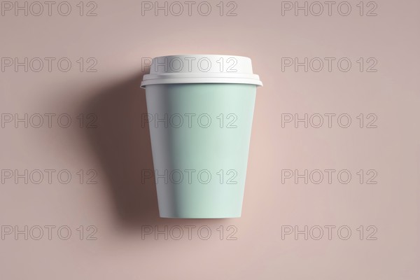 Pastel green paper coffee cup on pink background. Generative AI, AI generated