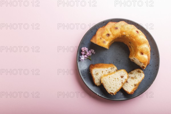 Cakes with on a pink pastel background, top view. top view, flat lay, copy space