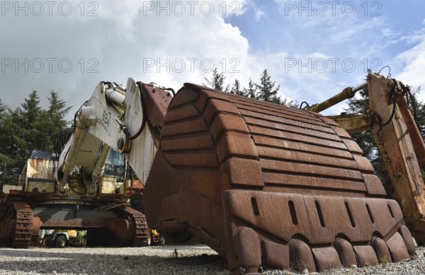 Old chain excavator, excavator on a building site, Denmark, Europe