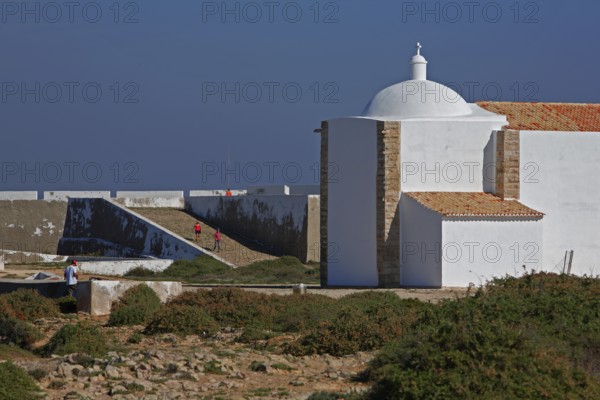 Church and bastion in the Fortaleza de Sagres, Vila do Infante, Sagres, Algarve, Portugal, Europe