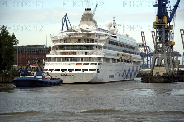 Europe Germany Hanseatic City of Hamburg Harbour Elbe Passenger ship AIDAaura in dry dock 17,