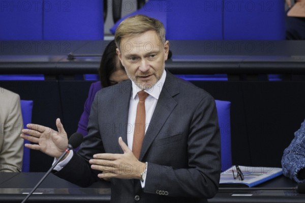 Christian Lindner (FDP), Federal Minister of Finance, recorded during his opening statement in the