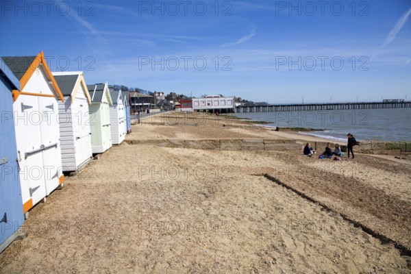 Seaside beach huts Felixstowe Suffolk, England, UK 2010