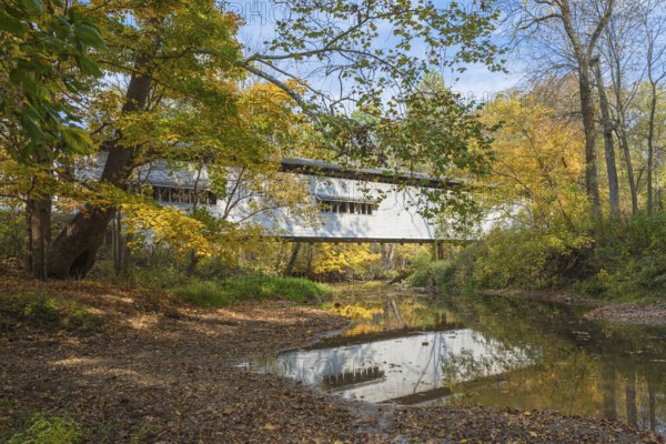 Portland Mills Covered Bridge, built in 1856 near Guion in Parke County, Indiana, USA, North