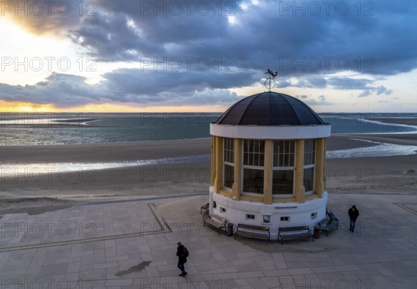 Music pavilion on the beach promenade, North Sea island of Borkum, sunset, East Frisia, Lower