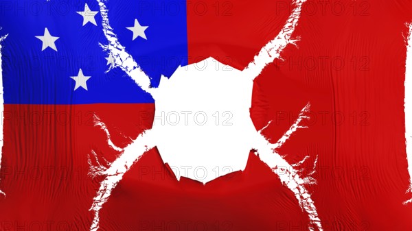 Apia, capital of Samoa flag with a hole, white background, 3d rendering