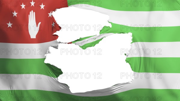 Tattered Abkhazia flag, white background, 3d rendering