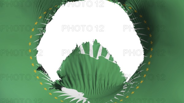 Big hole in African Union flag, white background, 3d rendering