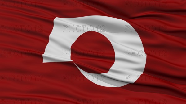 Closeup Kumamoto Japan Prefecture Flag, Waving in the Wind, High Resolution