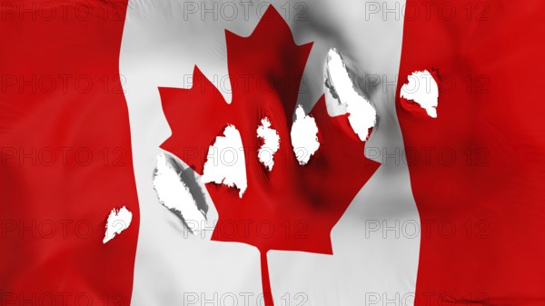 Canada flag perforated, bullet holes, white background, 3d rendering
