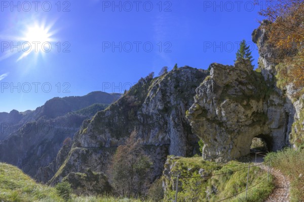 Meatte hiking trail leads along a war road from the First World War through many tunnels, Pieve del