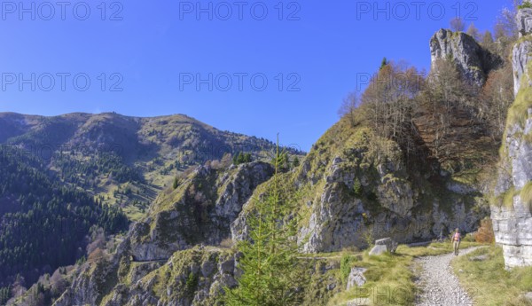Meatte hiking trail leads along a war road from the First World War through many tunnels, Pieve del