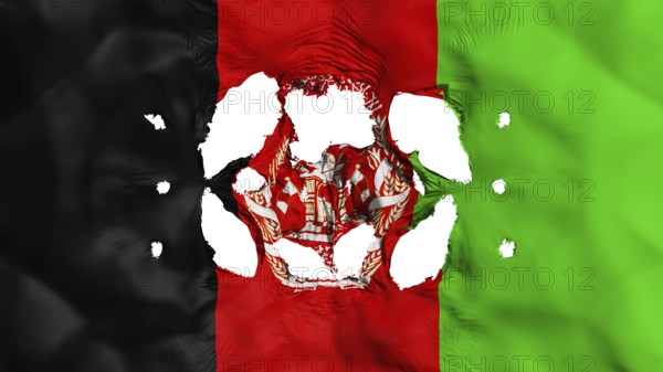 Holes in Afghanistan flag, white background, 3d rendering