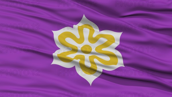 Closeup Kyoto Japan Prefecture Flag, Waving in the Wind, High Resolution