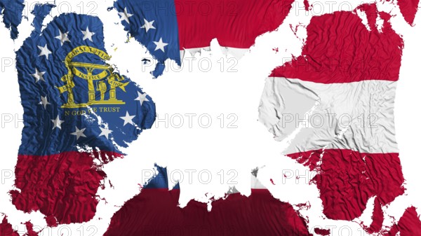 Georgia state torn flag fluttering in the wind, over white background, 3d rendering