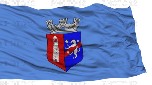Isolated Tirana City Flag, Capital City of Albania, Waving on White Background, High Resolution