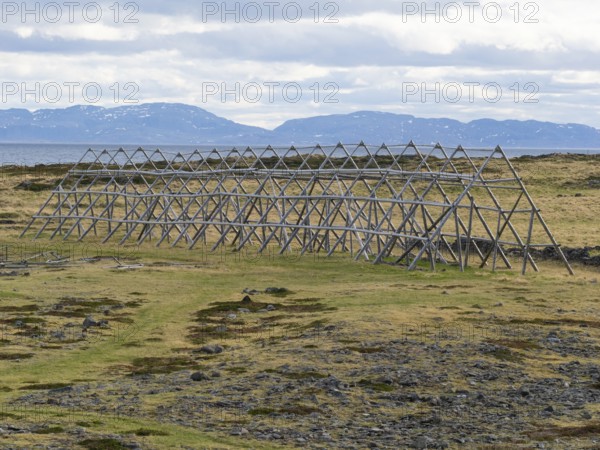 Drying racks for caught fish, on the shore of the Arctic Ocean, once a big industry and economic